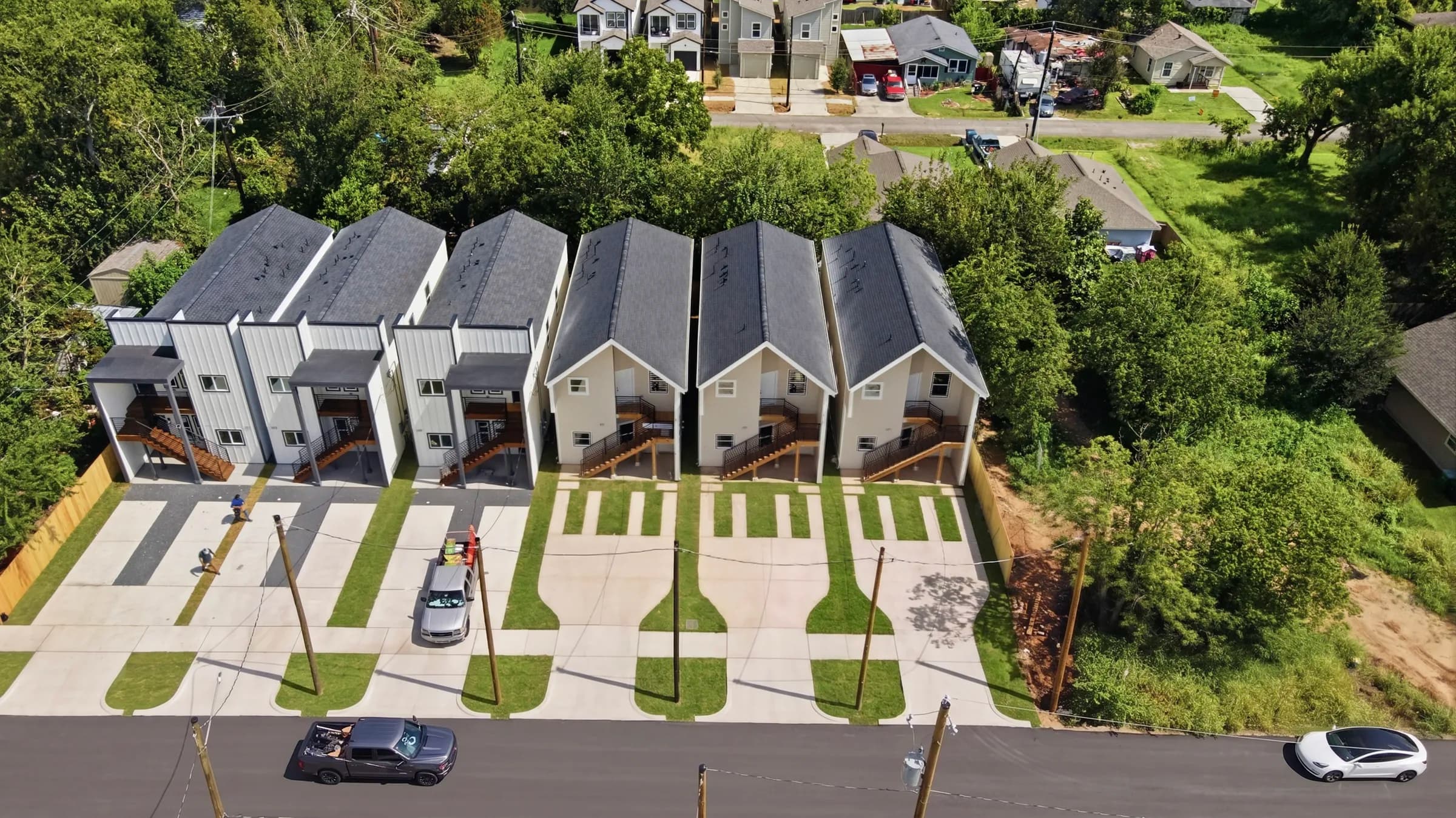 Aerial view of the three duplexes
