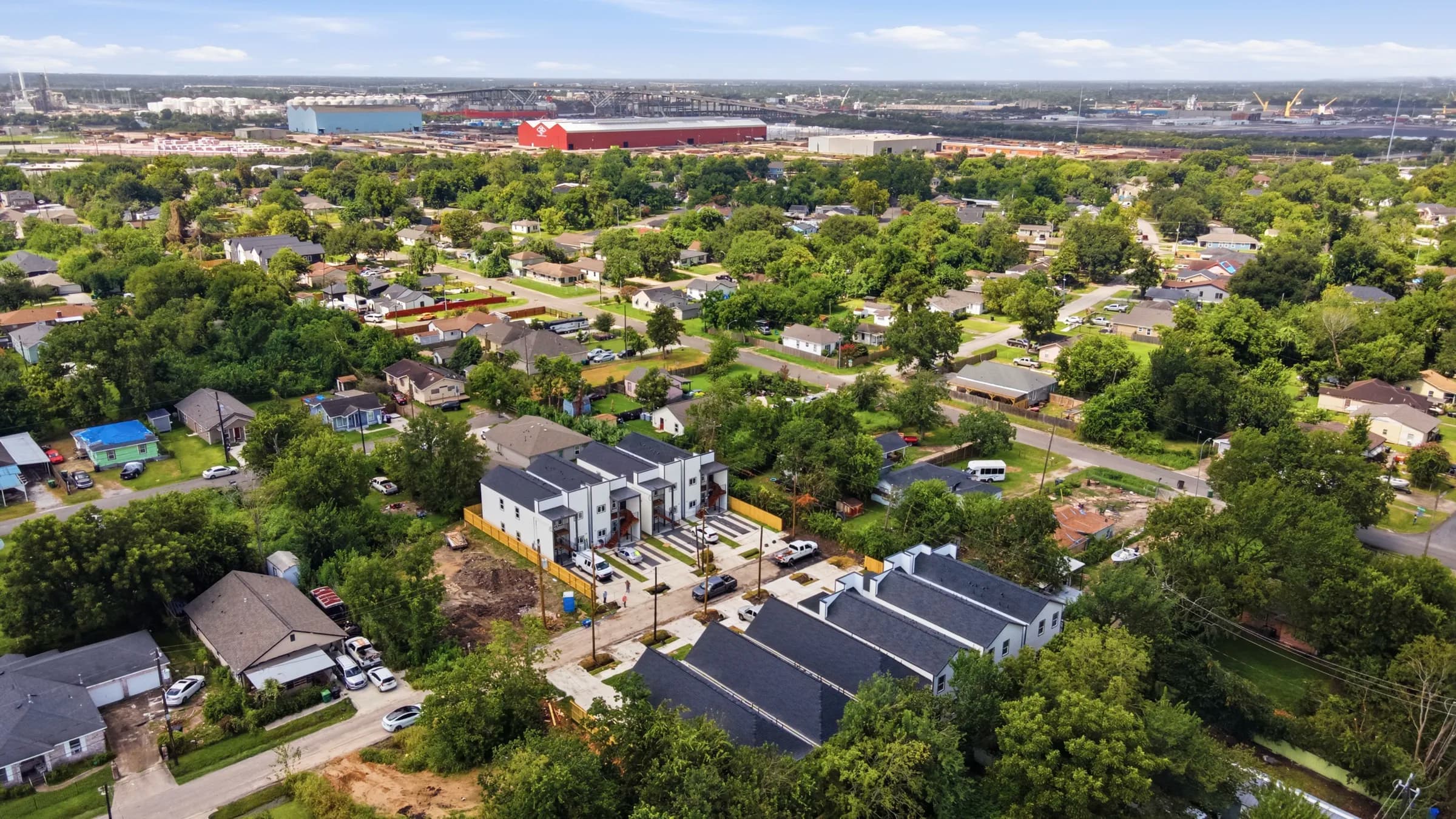 Aerial view with the Houston skyline