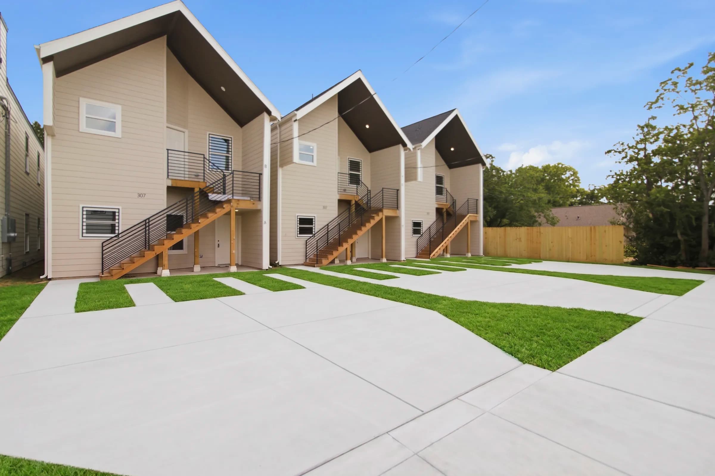 Front elevations and exterior stairs