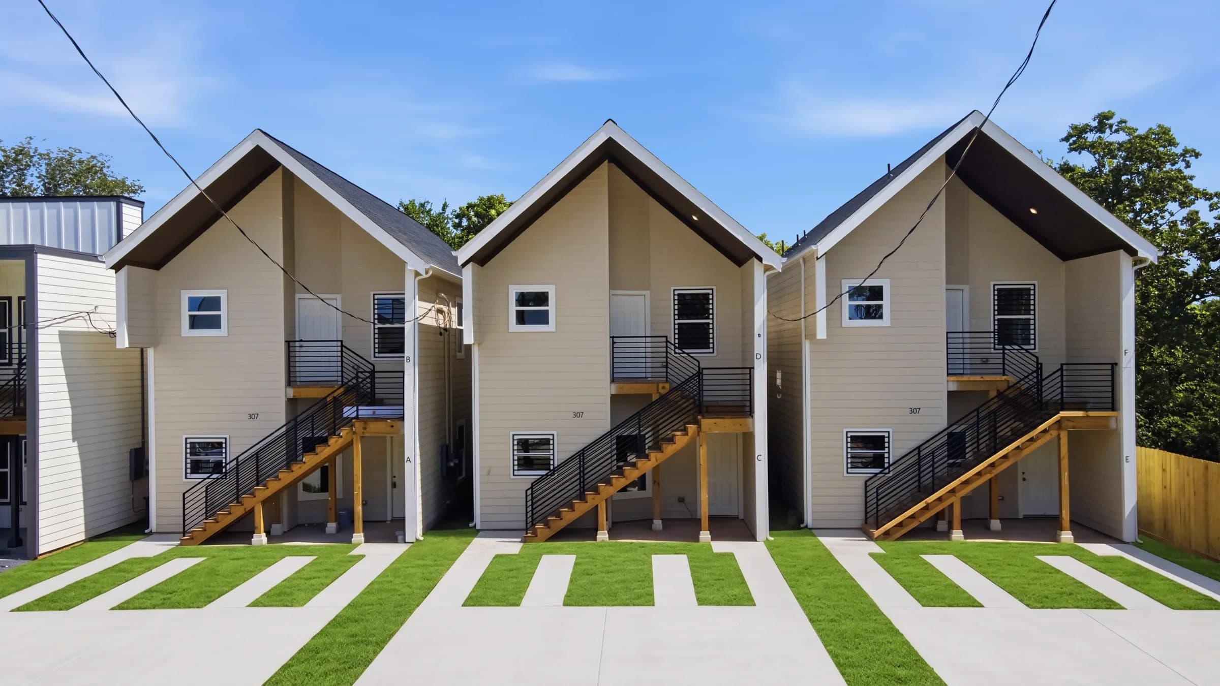 Completed duplexes with landscaping