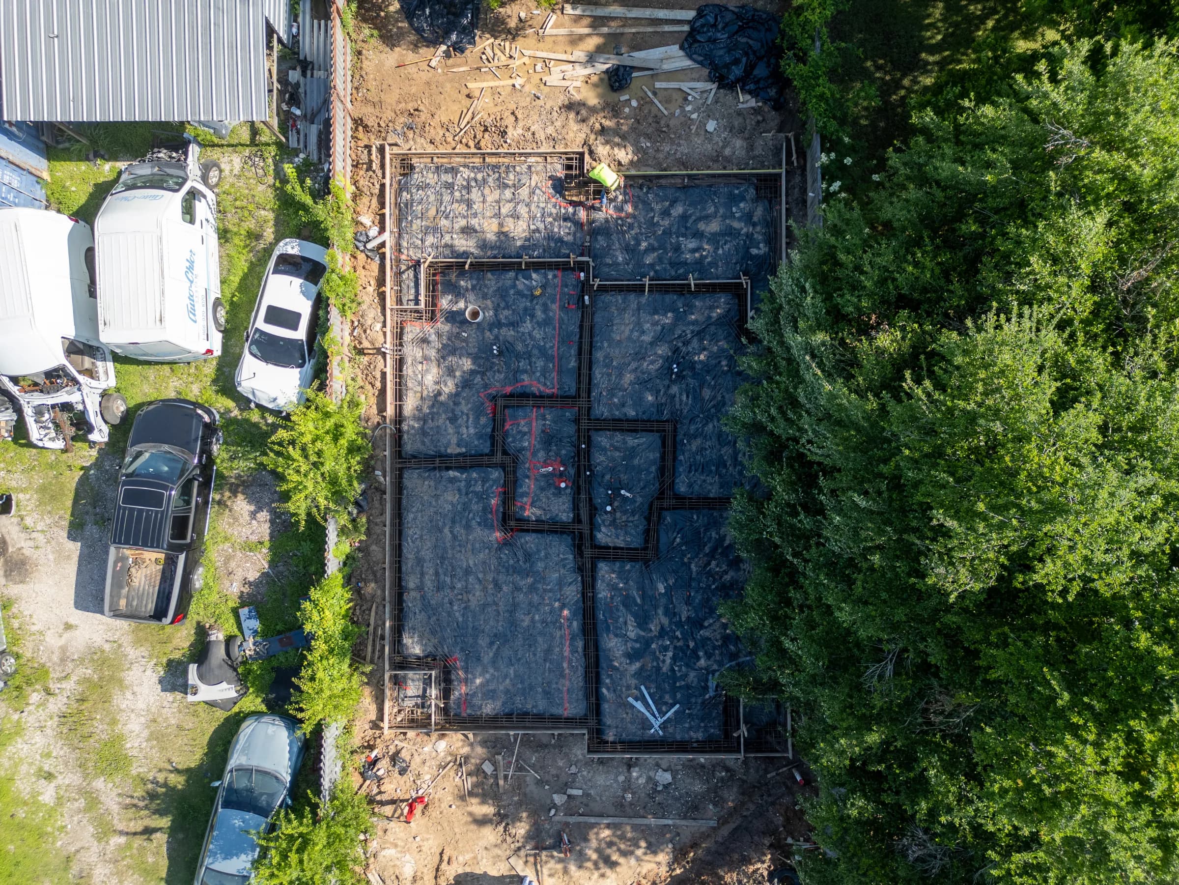 Aerial view across the lot