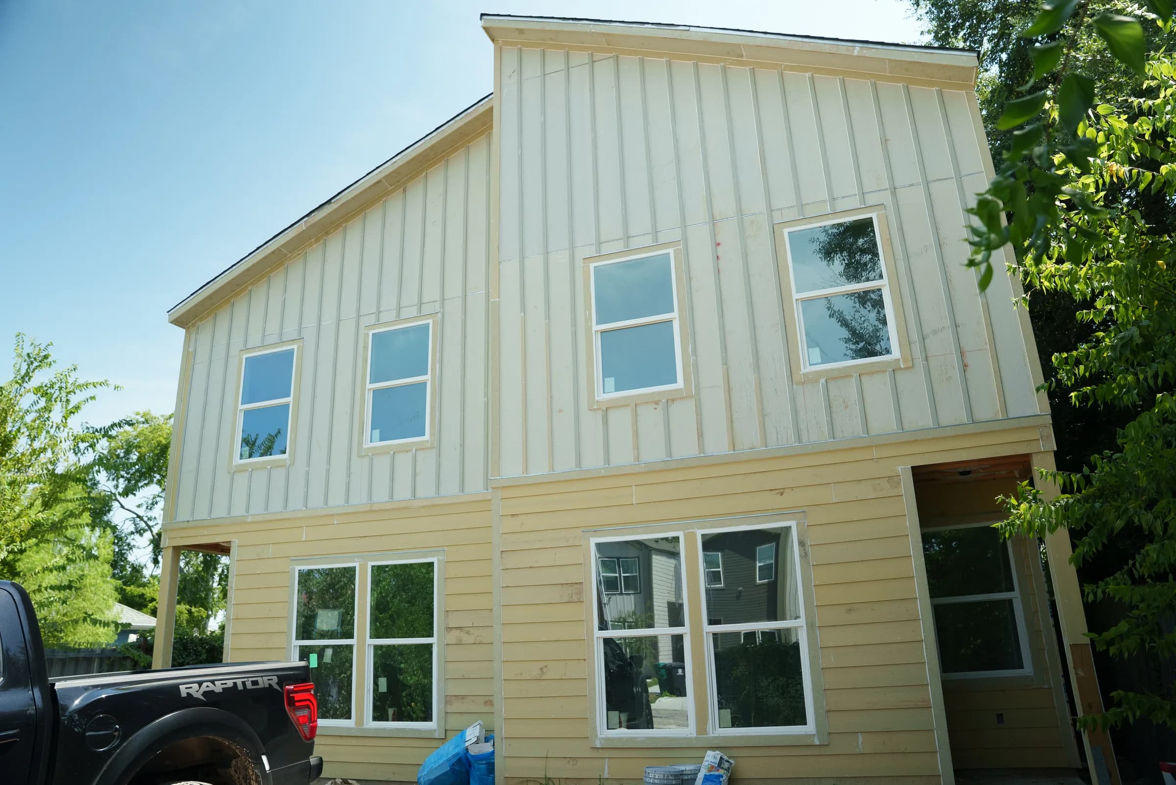 Painted board-and-batten exterior