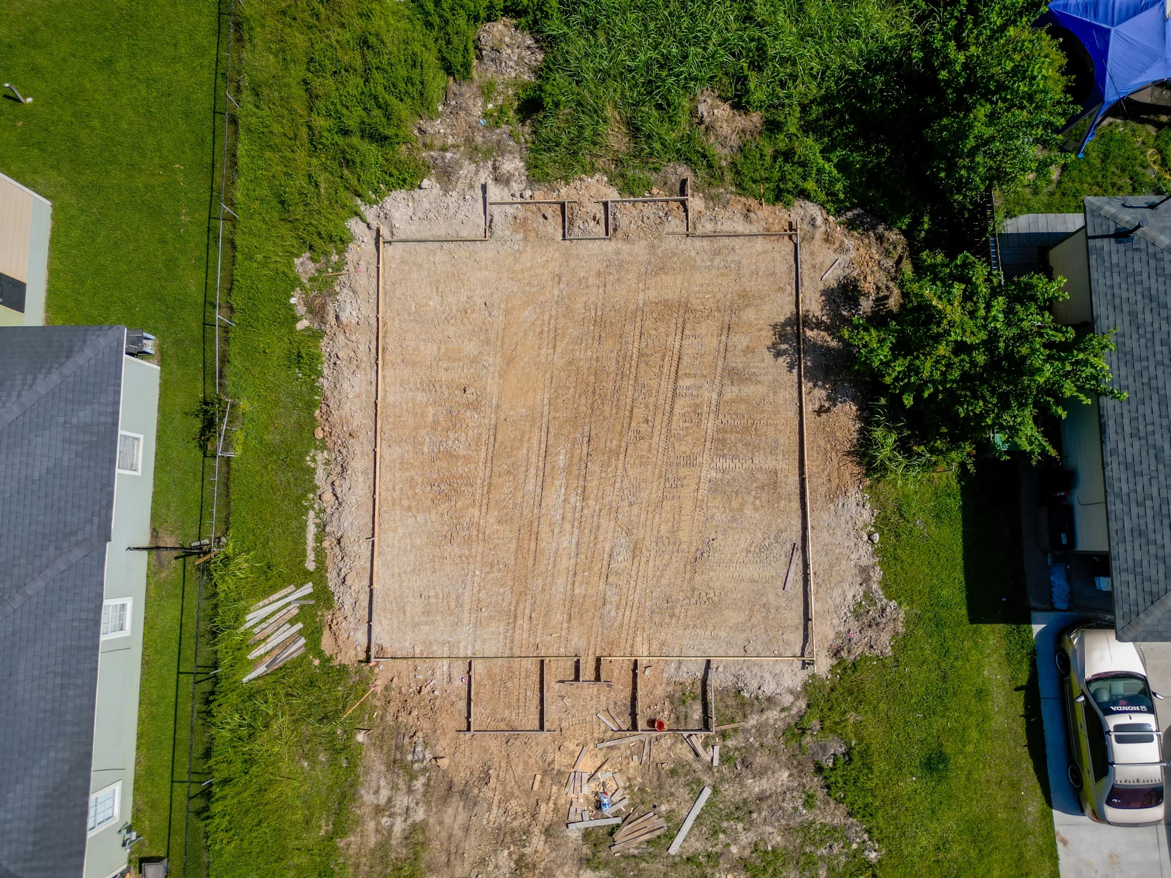 Overhead view of the building pad