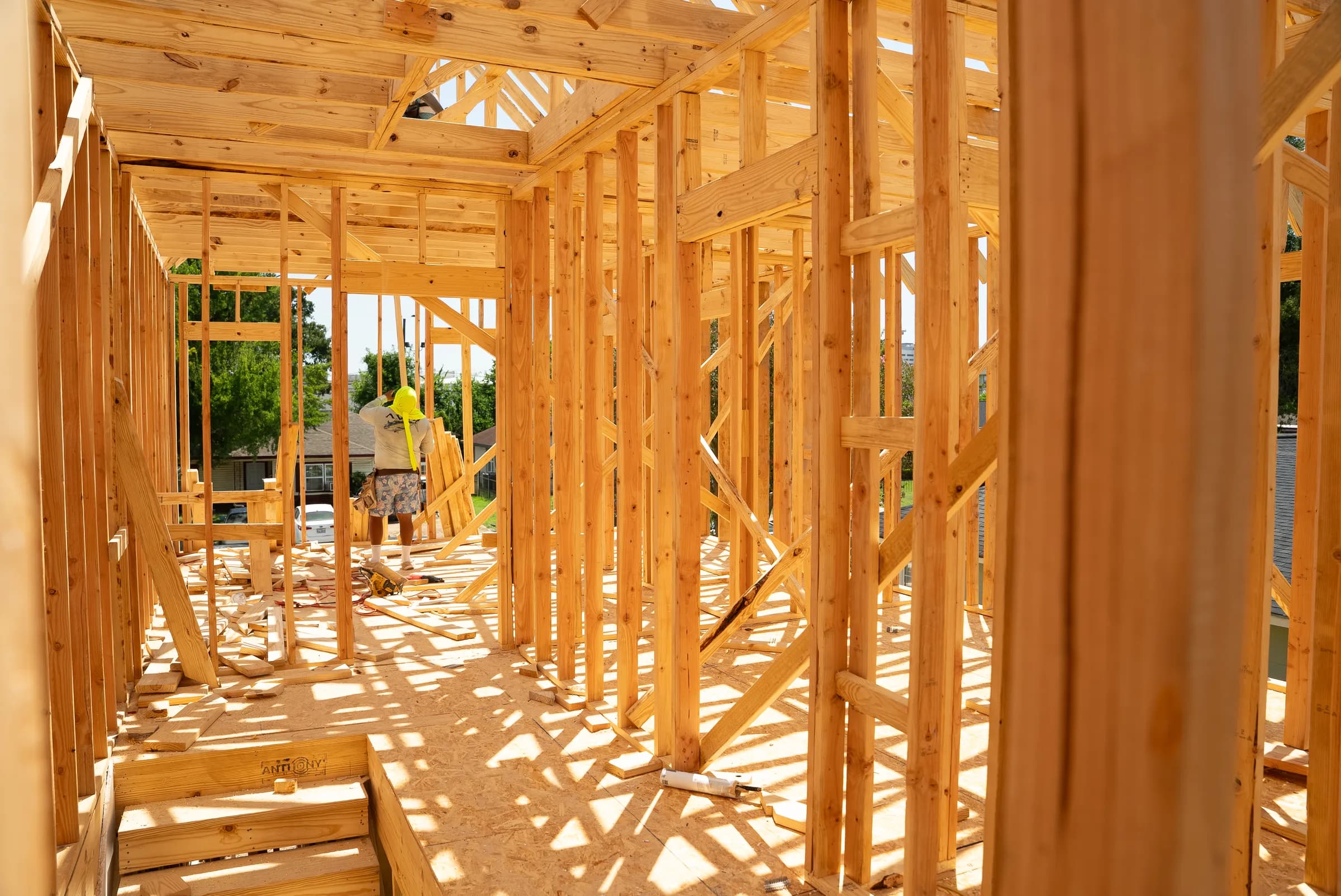 Interior framing looking through the first floor